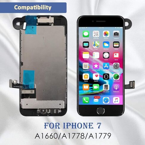 Yodoit for iPhone 7 Screen Replacement Kit LCD with Home Button, Ear Speaker, Front Camera, Full Assembly Display Digitizer and Repair Tool Kit, Protector (Model A1660, A1778, A1779) Black in Kuwait
