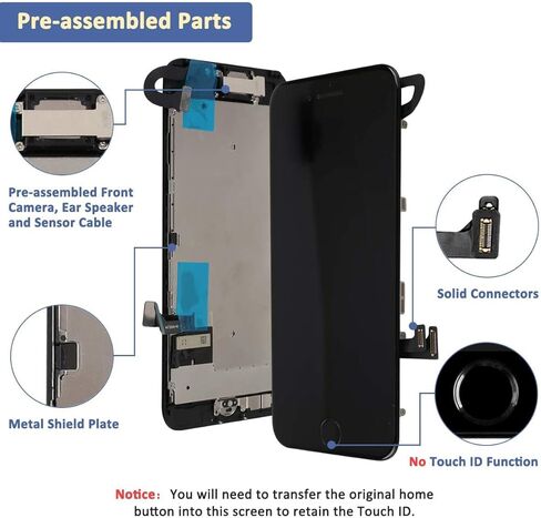 Yodoit for iPhone 7 Screen Replacement Kit LCD with Home Button, Ear Speaker, Front Camera, Full Assembly Display Digitizer and Repair Tool Kit, Protector (Model A1660, A1778, A1779) Black in Kuwait