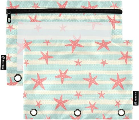 Binder Pouches,Pink Turquoise Mermaid Scales Binder Pencil Pouch for 3 Ring 2 Pack Binder Pencil Pouch with Clear Window Pencil Bags with Zipper for School Office Supplies in Saudi Arabia