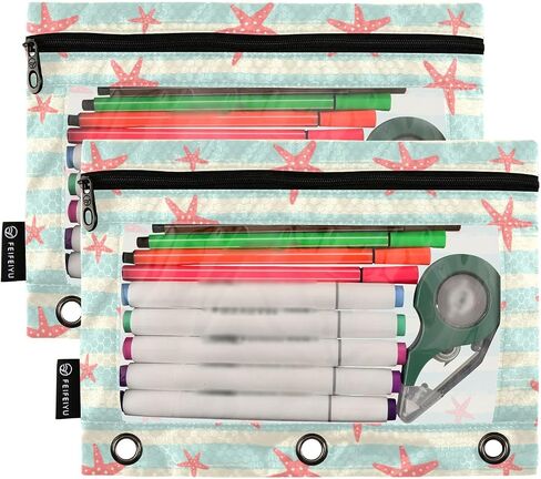 Binder Pouches,Pink Turquoise Mermaid Scales Binder Pencil Pouch for 3 Ring 2 Pack Binder Pencil Pouch with Clear Window Pencil Bags with Zipper for School Office Supplies in Saudi Arabia