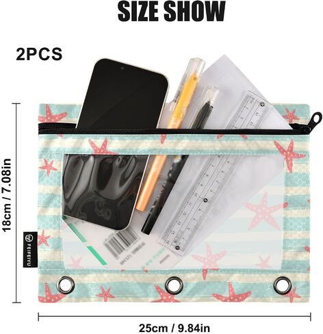 Binder Pouches,Pink Turquoise Mermaid Scales Binder Pencil Pouch for 3 Ring 2 Pack Binder Pencil Pouch with Clear Window Pencil Bags with Zipper for School Office Supplies in Saudi Arabia