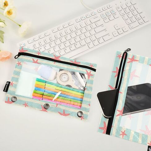 Binder Pouches,Pink Turquoise Mermaid Scales Binder Pencil Pouch for 3 Ring 2 Pack Binder Pencil Pouch with Clear Window Pencil Bags with Zipper for School Office Supplies in Saudi Arabia