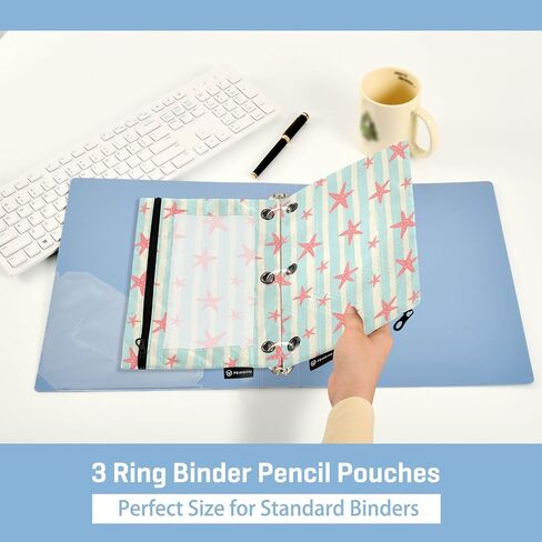 Binder Pouches,Pink Turquoise Mermaid Scales Binder Pencil Pouch for 3 Ring 2 Pack Binder Pencil Pouch with Clear Window Pencil Bags with Zipper for School Office Supplies in Saudi Arabia