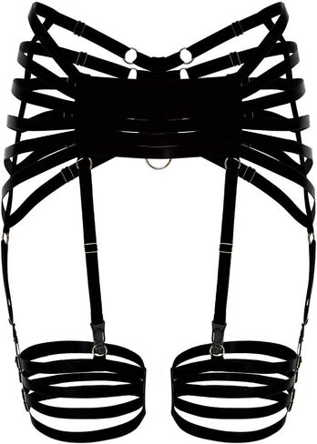 PETMHS Women's Punk Harness Leg Garters Belts Waist Lingerie Strappy Elastic Adjust Thigh garters and stocking in Saudi Arabia