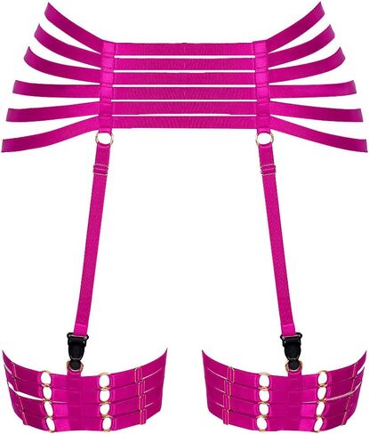 PETMHS Women's Punk Harness Leg Garters Belts Waist Lingerie Strappy Elastic Adjust Thigh garters and stocking in Saudi Arabia