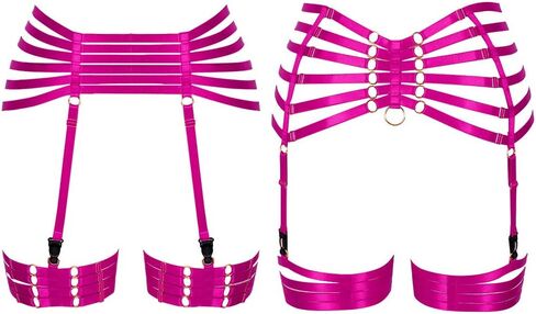 PETMHS Women's Punk Harness Leg Garters Belts Waist Lingerie Strappy Elastic Adjust Thigh garters and stocking in Saudi Arabia