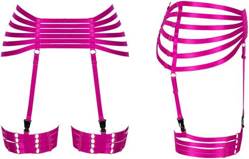 PETMHS Women's Punk Harness Leg Garters Belts Waist Lingerie Strappy Elastic Adjust Thigh garters and stocking in Saudi Arabia