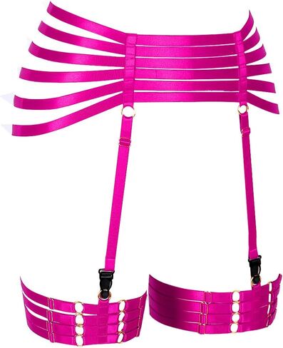 PETMHS Women's Punk Harness Leg Garters Belts Waist Lingerie Strappy Elastic Adjust Thigh garters and stocking in Saudi Arabia