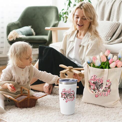 LiqCool Mothers Day Gifts for Mom Wife- Best Mom Ever Tumbler Gift Set, Gifts for Mom from Daughter Son, Unique Popular Mother's Day Gift Ideas, 20 Oz Mom Birthday Cup(White) in Saudi Arabia
