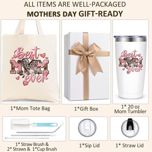 LiqCool Mothers Day Gifts for Mom Wife- Best Mom Ever Tumbler Gift Set, Gifts for Mom from Daughter Son, Unique Popular Mother's Day Gift Ideas, 20 Oz Mom Birthday Cup(White) in Saudi Arabia