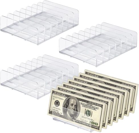 Popokk 4 حزمة الاكريليك البريد فارز المنظم واضح الاكريليك علبة النقود مقسم المال صينية حشو 7 أقسام الاكريليك عينيه لوحة ماكياج المنظم لبطاقة البريد رسالة مغلف لوحة in Kuwait
