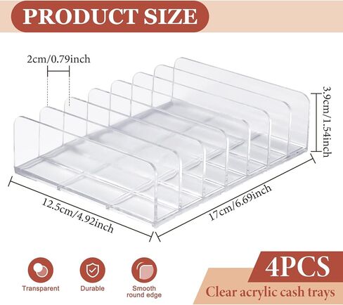 Popokk 4 حزمة الاكريليك البريد فارز المنظم واضح الاكريليك علبة النقود مقسم المال صينية حشو 7 أقسام الاكريليك عينيه لوحة ماكياج المنظم لبطاقة البريد رسالة مغلف لوحة in Kuwait