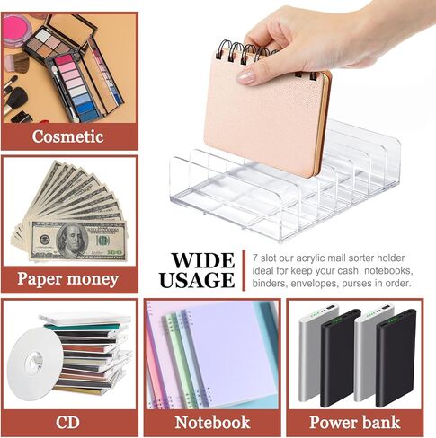 Popokk 4 حزمة الاكريليك البريد فارز المنظم واضح الاكريليك علبة النقود مقسم المال صينية حشو 7 أقسام الاكريليك عينيه لوحة ماكياج المنظم لبطاقة البريد رسالة مغلف لوحة in Kuwait