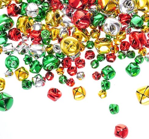 أجراس جلجل للحرف اليدوية، Marrywindix 200 قطعة أجراس جلجل ملونة متنوعة أجراس حرفية بالجملة أجراس DIY لعيد الميلاد والحفلات وديكور المهرجانات وديكور المنزل (0.4/0.5/0.6/0.8 بوصة) in Kuwait