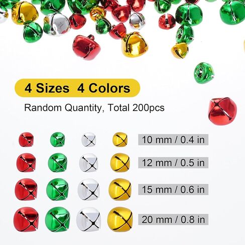 أجراس جلجل للحرف اليدوية، Marrywindix 200 قطعة أجراس جلجل ملونة متنوعة أجراس حرفية بالجملة أجراس DIY لعيد الميلاد والحفلات وديكور المهرجانات وديكور المنزل (0.4/0.5/0.6/0.8 بوصة) in Kuwait