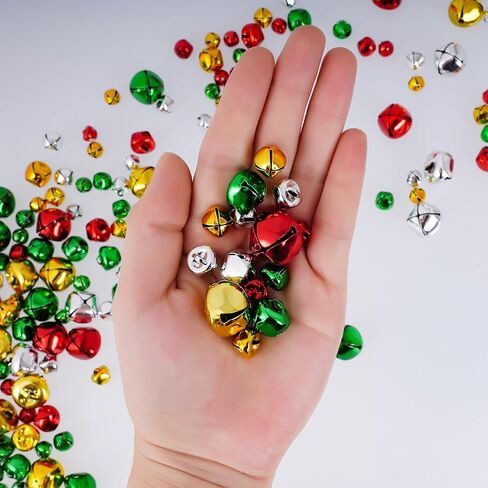 أجراس جلجل للحرف اليدوية، Marrywindix 200 قطعة أجراس جلجل ملونة متنوعة أجراس حرفية بالجملة أجراس DIY لعيد الميلاد والحفلات وديكور المهرجانات وديكور المنزل (0.4/0.5/0.6/0.8 بوصة) in Kuwait