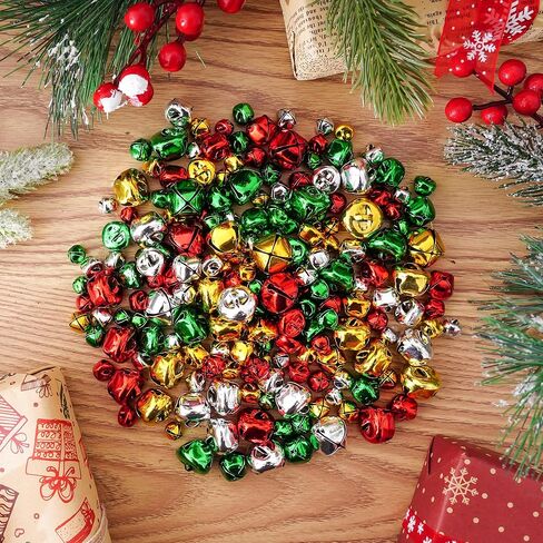 أجراس جلجل للحرف اليدوية، Marrywindix 200 قطعة أجراس جلجل ملونة متنوعة أجراس حرفية بالجملة أجراس DIY لعيد الميلاد والحفلات وديكور المهرجانات وديكور المنزل (0.4/0.5/0.6/0.8 بوصة) in Kuwait