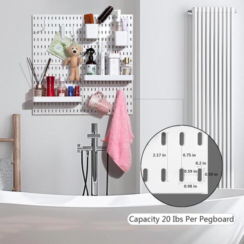 Zoeynex Modular Pegboard Wall Organizer Kit: Stylish Storage Solution for Decor, Crafts, and Display - Includes 26 Durable Accessories & 4 Peg Boards, High Load-Bearing, Easy Install, White, 22" x 22" in Kuwait