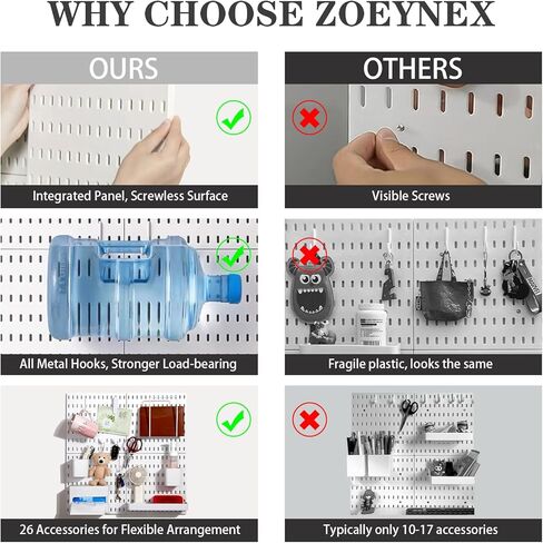 Zoeynex Modular Pegboard Wall Organizer Kit: Stylish Storage Solution for Decor, Crafts, and Display - Includes 26 Durable Accessories & 4 Peg Boards, High Load-Bearing, Easy Install, White, 22" x 22" in Kuwait