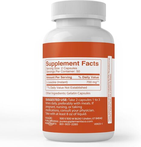Pure Original Ingredients L-Leucine, (100 Capsules) Always Pure, No Additives Or Fillers, Lab Verified in Saudi Arabia