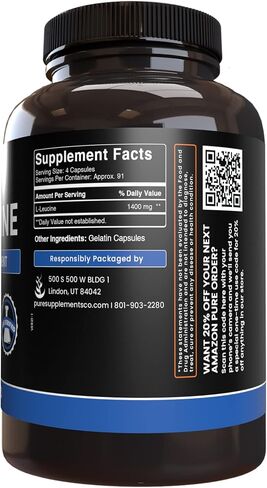 Pure Original Ingredients L-Leucine, (100 Capsules) Always Pure, No Additives Or Fillers, Lab Verified in Saudi Arabia