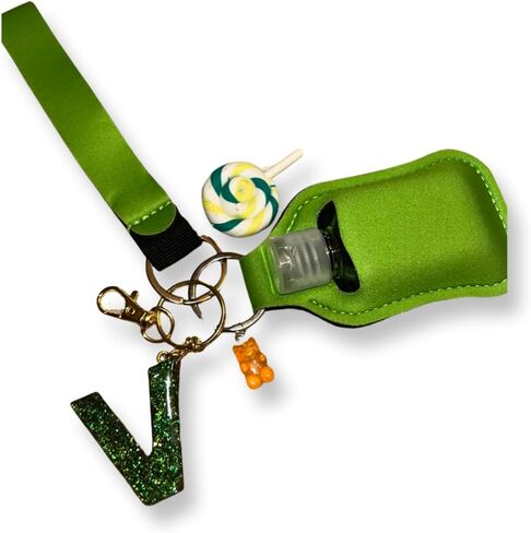 Aldi4u Empty Travel Bottles with Keychain Holder Set Include Portable Refillable with keychain alphabet later V epoxy resins green color with two charms 10" inches tall (Green, Epoxy resin) in Saudi Arabia