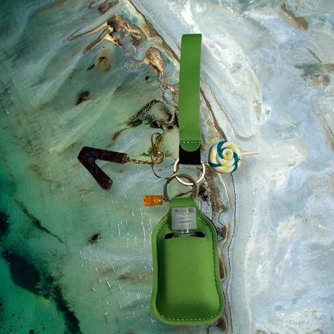 Aldi4u Empty Travel Bottles with Keychain Holder Set Include Portable Refillable with keychain alphabet later V epoxy resins green color with two charms 10" inches tall (Green, Epoxy resin) in Saudi Arabia