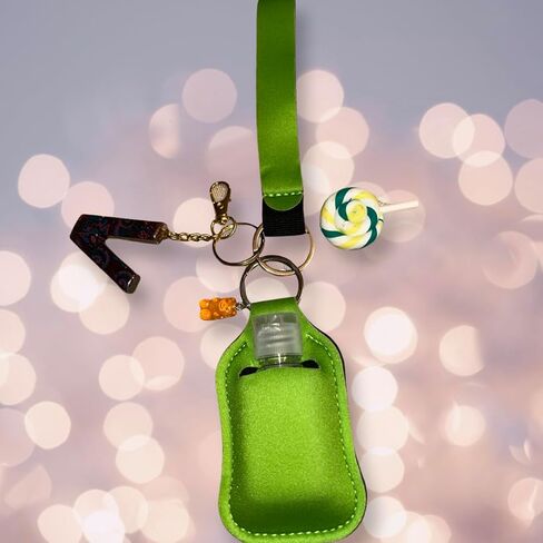 Aldi4u Empty Travel Bottles with Keychain Holder Set Include Portable Refillable with keychain alphabet later V epoxy resins green color with two charms 10" inches tall (Green, Epoxy resin) in Saudi Arabia