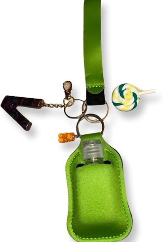 Aldi4u Empty Travel Bottles with Keychain Holder Set Include Portable Refillable with keychain alphabet later V epoxy resins green color with two charms 10" inches tall (Green, Epoxy resin) in Saudi Arabia