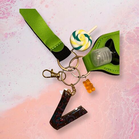 Aldi4u Empty Travel Bottles with Keychain Holder Set Include Portable Refillable with keychain alphabet later V epoxy resins green color with two charms 10" inches tall (Green, Epoxy resin) in Saudi Arabia