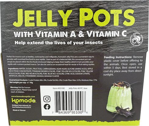 Komodo Jelly Pots Mixed Fruit Flavor Insect Food | Individually Portioned | Provides Nutrition & Hydration for Fruit-Eating Reptiles 40 Count Display (16g per Cup) in Saudi Arabia
