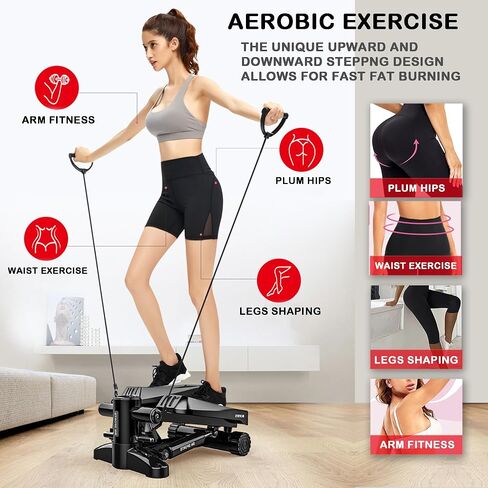 Steppers for Exercise, Mini Stair Stepper with Resistance Bands & Calories Count, 330lbs Weight Capacity Quiet Fitness Stepper for Home Office Workout, Legs Arm Full Body Training in Saudi Arabia
