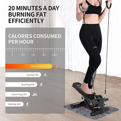 Steppers for Exercise, Mini Stair Stepper with Resistance Bands & Calories Count, 330lbs Weight Capacity Quiet Fitness Stepper for Home Office Workout, Legs Arm Full Body Training in Saudi Arabia