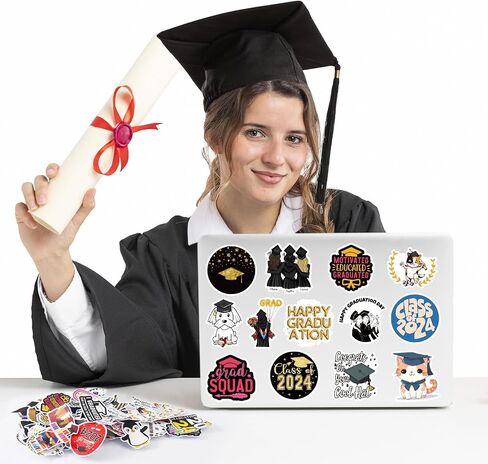 Japior 100 قطعة من ملصقات التخرج فئة 2024 ملصقات جامعية لحفلات التخرج لصالح سجل القصاصات ملصقات صغيرة كبيرة لديكورات التخرج وديكورات الحفلات مقاومة للماء لزجاجة المياه والكمبيوتر المحمول in Kuwait