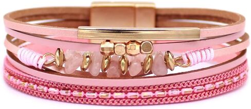 P Ammy Fashion® Boho سوار جلدي مجدول متعدد الطبقات من الجلد أساور كلاسيكية من الكريستال والأحجار الطبيعية أساور مجوهرات بوهيمية مع مشبك مغناطيسي in Kuwait