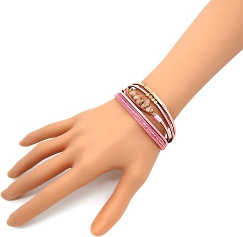 P Ammy Fashion® Boho سوار جلدي مجدول متعدد الطبقات من الجلد أساور كلاسيكية من الكريستال والأحجار الطبيعية أساور مجوهرات بوهيمية مع مشبك مغناطيسي in Kuwait