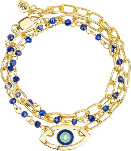 إيقاع KARMA AND LUCK المتناغم - غلاف ساحر للنساء من اللازورد الشر، باللون الفيروزي والكحلي والمينا البيضاء، 3 × سوار ملفوف/قلادة بقفل على شكل جراد البحر، هدايا لها in Kuwait