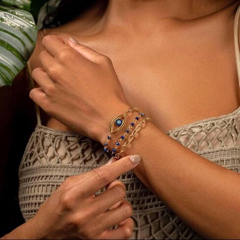 إيقاع KARMA AND LUCK المتناغم - غلاف ساحر للنساء من اللازورد الشر، باللون الفيروزي والكحلي والمينا البيضاء، 3 × سوار ملفوف/قلادة بقفل على شكل جراد البحر، هدايا لها in Kuwait