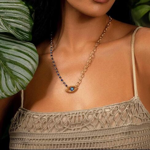 إيقاع KARMA AND LUCK المتناغم - غلاف ساحر للنساء من اللازورد الشر، باللون الفيروزي والكحلي والمينا البيضاء، 3 × سوار ملفوف/قلادة بقفل على شكل جراد البحر، هدايا لها in Kuwait