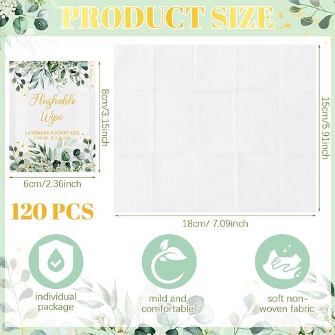 Threlaco 120 Pack Travel Size Wet Wipes Bulk Unscented Pure Water Non Alcohol Safe Individually Wrapped Hand Wipes Wet Toilet Paper Wipes for Adults Women Men Baby(Eucalyptus Design) in Saudi Arabia