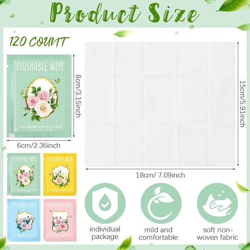 Threlaco 120 Pack Travel Size Wet Wipes Bulk Unscented Pure Water Non Alcohol Safe Individually Wrapped Hand Wipes Wet Toilet Paper Wipes for Adults Women Men Baby(Eucalyptus Design) in Saudi Arabia