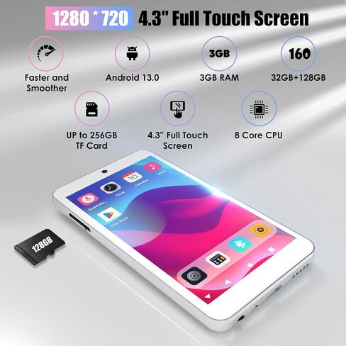 160GB MP3 Player with Bluetooth and WiFi,4.3" HD Full Touch Screen,Android Streaming Music Player,Built-in App Store,Take Photo,White in Saudi Arabia
