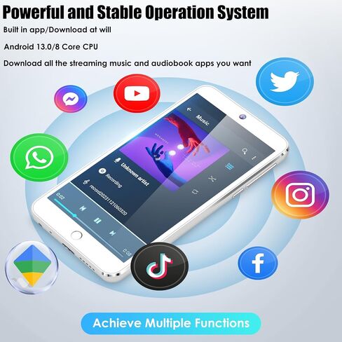160GB MP3 Player with Bluetooth and WiFi,4.3" HD Full Touch Screen,Android Streaming Music Player,Built-in App Store,Take Photo,White in Saudi Arabia