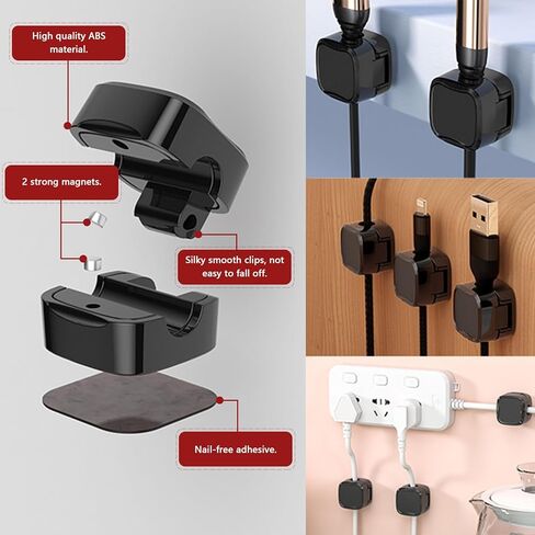 6 قطع من مشابك الكابلات المغناطيسية من BASEPOW، مشابك كابلات لاصقة لمنظم السلك، إدارة منظم حامل الأسلاك للمنزل، المكتب، منضدة سطح المكتب على جدار السيارة (أبيض) in Kuwait