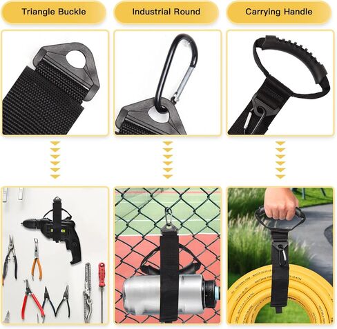 3 in 1 Storage Straps, Jumpso Heavy Duty Straps 2 inch Wide Hose Organizer with Handles, Triangular, Carabiner Buckle, 13inch / 22inch / 28inch Carrying Strap for Workshop Garden in Kuwait
