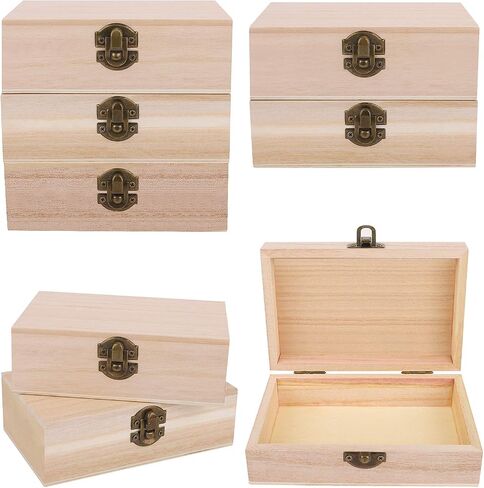 ADXCO 8 Pieces Unfinished Pine Wood Box with Hinged Lid Treasure Boxes with Locking Clasp Treasure Chest Decorate Wooden Boxes for DIY Crafting Gift Storage Box, 5.9 x 3.9 x 2 Inches in Saudi Arabia