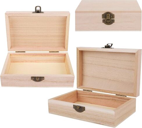 ADXCO 8 Pieces Unfinished Pine Wood Box with Hinged Lid Treasure Boxes with Locking Clasp Treasure Chest Decorate Wooden Boxes for DIY Crafting Gift Storage Box, 5.9 x 3.9 x 2 Inches in Saudi Arabia