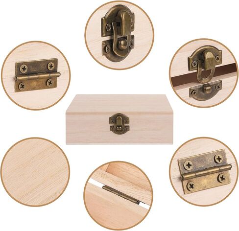 ADXCO 8 Pieces Unfinished Pine Wood Box with Hinged Lid Treasure Boxes with Locking Clasp Treasure Chest Decorate Wooden Boxes for DIY Crafting Gift Storage Box, 5.9 x 3.9 x 2 Inches in Saudi Arabia