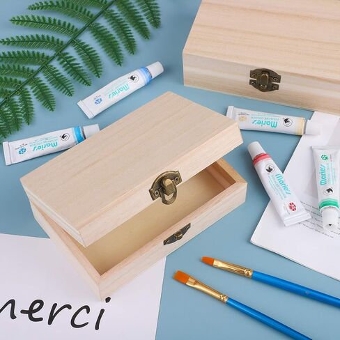ADXCO 8 Pieces Unfinished Pine Wood Box with Hinged Lid Treasure Boxes with Locking Clasp Treasure Chest Decorate Wooden Boxes for DIY Crafting Gift Storage Box, 5.9 x 3.9 x 2 Inches in Saudi Arabia