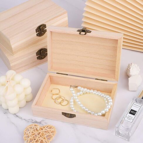 ADXCO 8 Pieces Unfinished Pine Wood Box with Hinged Lid Treasure Boxes with Locking Clasp Treasure Chest Decorate Wooden Boxes for DIY Crafting Gift Storage Box, 5.9 x 3.9 x 2 Inches in Saudi Arabia